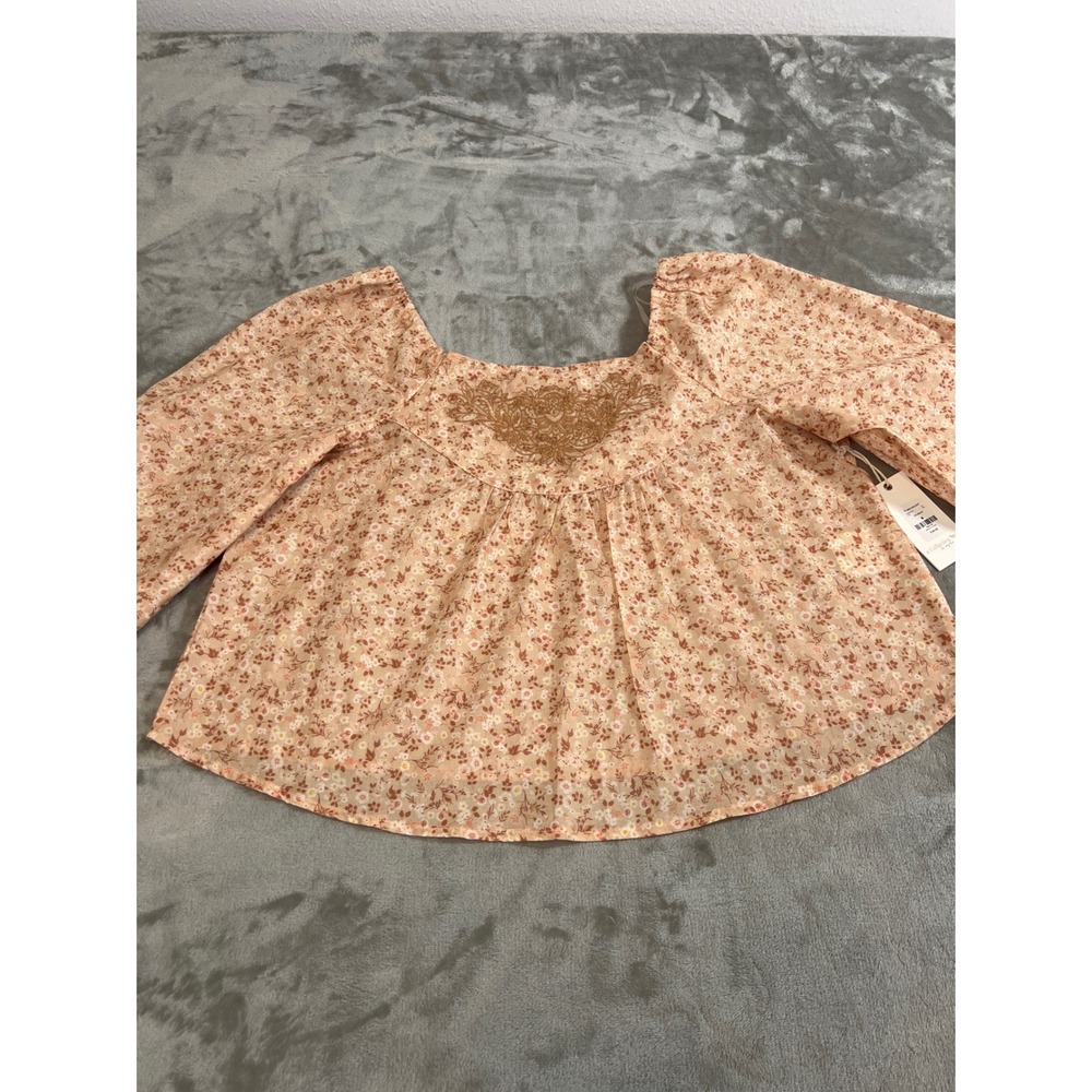 Francesca's Womens Floral Boho Peasant Blouse Embroidered Yoke- M -NWT